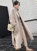 Womens Wool Blends In Tweed Coat with Loose Ties Over The Midi Style Winter for Women Jackets Trench Coats Korean Fashion Female Clothing 230818