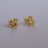 Серьги -грибки 999 настоящие 24K Желтый золото Женщины Luck Hollow Flower 0,94 г 6 ммм