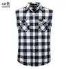 Men's Casual Shirts Flannel Plaid Sleeveless Shirt Double Pocket Cowboy Button Down Men Cotton Plus Size Vest Checkered Top