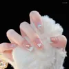 False Nails 24Pcs Detachable Milky Pink Gradient Wearable Long French Ballerina Fake Press On Nail Art Full Cove