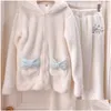 Women'S Hoodies Sweatshirts Cosplay Cinnamoroll Sweatshirt Two Piece Pajama Coral Fleece Thick Warm Winter Women Cartoon Kawaii Wh Dhlok