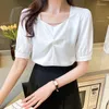 Polos femmes été haut pour femme perles col en v en mousseline De soie Blouse chemise Blusas Mujer De Moda 2023 Verano Blouses à manches courtes F459