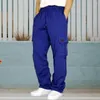 Pantalon pour hommes, couleur unie vibrante, Cargo élégant avec ceinture élastique, poches à cordon de serrage, pour sport décontracté, Streetwear