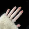 False Nails 24Pcs Detachable Milky Pink Gradient Wearable Long French Ballerina Fake Press On Nail Art Full Cove