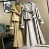 Large size medium length knee length trench coat for women in spring and autumn 2023, small fragrance, loose fitting temperament, chic tie up fashion jacket