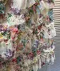 Röcke 2023 Sommer Mode lange hochwertige Damen elastische Taille Cascading Rüschenblume Deco Freizeit Maxi -Netzrock