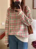 Women's Sweaters Retro Plaid Sweater Winter O Neck Long Sleeve Loose Casual Tops Apricot Khaki Knitwear Female 2023 Autumn Pullovers Poncho