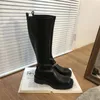 Boots Bkqu كوريا الجنوبية Dongdaemun Square Head Chain Women's Winter Winter Fashion AllMatch مريح الفارس الأسود 230818