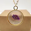 Pendant Necklaces Purple Blossom Babysbreath Real Flower Glass Gold Color Chain Long Necklace Women Boho Fashion Jewelry Bohemian