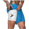 Spor salonları fitness markası şort erkekler yaz spor giyim 2'de 1 çift katlı sıkıştırma şort erkek izleme pist joggers kısa pantolonlar