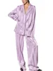Frauen Nachtwäsche Frauen gemütlich 2 -teilige Lounge -Set -Pyjama mit Langarm -Tastenhemd und bequemen Streifenhosen Sets