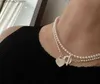 Pendentif Colliers Mode Luxe collier designer hardwear bijoux en forme de coeur chaînes à double pont avec des colliers de perles pour les femmes parti Rose Z230819