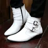 Botas de cuero de lujo Chelsea Hombres Diseñador Vestido blanco Casual High top Hebilla Correa Zapatos formales Motocicleta 230818