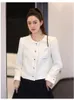 Vestes pour femmes automne vêtements de luxe hiver femmes élégant col rond blanc Tweed mode coréenne laine manteaux courts Chaqueta Mujer
