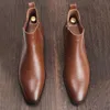 Boots Chelsea Ankle boots Men's PU Zipper HighTop SlipOn Business Office Leather Shoes Wedding Party Brown 230818