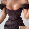 Basic Casual Jurken Cryptographic Off Shoder Sexy Strapless Split Corset Satin Fashion Bodycon Dress Women Party Night Club Elega Dhkjf