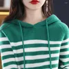 Swetery dla kobiet wełna kaszmirowa sweter kobiety jesienne zimowe kaptura Kint Kint Striped Samice Bluzy Zachaża luźne pullover