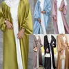 Etnische kleding Eid Satin Abaya -jurk voor vrouwen Groothandel Moslim Kimono Inner Long Islamitische Dubai Turkije bescheiden outfits Saoedische gewaad