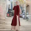 Ethnic Clothing Turkey Islamic Ramadan Kaftan Two Piece Muslim Long Top And Pants Sets For Women Split Abaya Dresses Modest