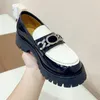 2023 Designer Dress Shoes Women Interlocking G Lug sole Platform Loafers Black White womens loafer dress shoe leather thick bottom luxury outdoors sneakers