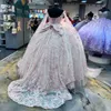 2024 Pink Sexy V-Neck Słodkie sukienki Quinceanera Flower z Cape Sweet 15 Birthday Party Suknie luksusowe dziewczyna vestidos de 15 anos