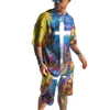 Tracki męskie Summer Men Trend Trend Trend Trensu 3D Drukuj ponadzaporne kontrastujące kolorowe koszulki Suit Suit Casual Beach Stule Sport