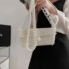 Evening Bags OLN Simple Beaded Handmade Knitted Messenger Bag 2023 Versatile Horizontal Pearl Fashion Magnetic Snap Mobile Phone