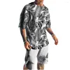 Traccetti da uomo T-shirt da uomo e pantaloncini set di abbigliamento a collo tondo Modella albero di cocco 3D spiaggia la spiaggia di design per maniche corte per manica corta