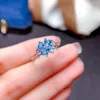 Cluster Rings Light Luxury Four-leaf Clover Swiss Blue Topaz Colored Jewel Open Ring For Women