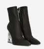 겨울 럭셔리 브랜드 Keira Ankle Boots Zip Women Booties Pop Sculptural Heel Black Stretch Leather 뾰족한 발가락 Brial Wedding Booties EU35-43 상자와 함께