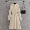 Casual jurken 2023 damesjurk herfst winter Koreaanse stijl all-matched a-line mid-lengte massief kleuren drawstring coodededed