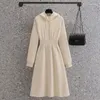 Casual Dresses 2023 Women's Dress Autumn Winter Korean Style All-Matched A-Line Mid-Length Solid Color Drawstring Hooded