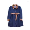 Jackets 2023 Koreaanse stijl meisjes denim trench jas met riem herfst goede kwaliteit mode 4-10T d815