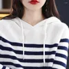 Swetery dla kobiet wełna kaszmirowa sweter kobiety jesienne zimowe kaptura Kint Kint Striped Samice Bluzy Zachaża luźne pullover