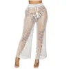 Dames broek capris adogirl dames strand flare vast gebreide holte uit vissennet wijd been hoge taille veter sashes nachtclub probleem dh6wy