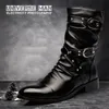 Laarzen wnfsy winter puntige teen heren middencalf buckle strap chelsea laars voor mannen lederen high top man schoenen 230818