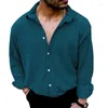 Chemises décontractées pour hommes Amazon Beautiful Cardigan en lin à quatre boutons Chemise à manches longues à revers uni