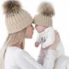Bérets mode mignon hiver bonnet casquettes Pompon chaud chapeaux fourrure Bobble enfants coton tricoté Parent-enfant chapeau pour maman et bébé