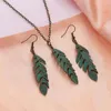 Brincos de colar Planta de folhas de bronze retrô para mulheres Menina Hollow Long Dangle Pinging Fashion Jewelry Gift