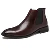 Laarzen herfst winter heren chelsea lederen casual schoenen mannelijke Britse stijl slipon trouwjurk korte laars voor man 230818