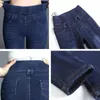 Jeans femme Vintage élastique taille haute épais Vaqueros maman pantalon slim décontracté polaire Denim pantalon hiver bleu velours chaud femmes