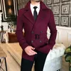 Men's Trench Coats Lapel Double Row Button Casual Coat Woolen With Belt Autumn Business Jacket