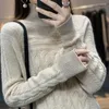 Kvinnors tröjor Pure Wool Ladies Pullover Casual Knit Solid Color Top Autumn Winter Tjockade Loose Turtleneck Cashmere tröja