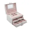 Новые 3layers PU Jewelry Box Organizer Большое кольцо на кольцевом колье чехлы для макияжа корпусы кожа с замок для женщин 230814