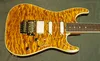 Pensa Mark Knopfler MK-I Amber Quilted Maple Top elektrische gitaar Witte pickups, Floyd Rose Tremolobrug borgmoer, Gouden hardware