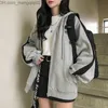 Herrtröjor tröjor harajuku koreansk hoodie höst hösten solid färg blixtlås överdimensionerad tröja mode långärmade fickhuvad kappa jacka z230819