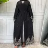 Etniska kläder öppna abaya kvinnor kläder spetsar med pärlor design muslimsk mode kimono long kaftan islamiska dubai klänningar för