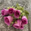 Decoratieve bloemen One Faux Lover Rosebud (7 Heads/Bunch) 13 "Lengte Simulatie Simulatie Rosa Plastic Accessoires voor bruiloft centerpieces