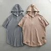 Men's T Shirts Summer American Simple Short-sleeved Hooded Thin Waffle Solid Color T-shirt Fashion Washed Loose Casual Sport Tops