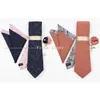 Neck Ties Luxury Patchwork Cotton Floral Solid 7cm Necktie Set Brooch Pin Handkerchief Men Wedding Party Floral Cravat Gift Accessory 230818